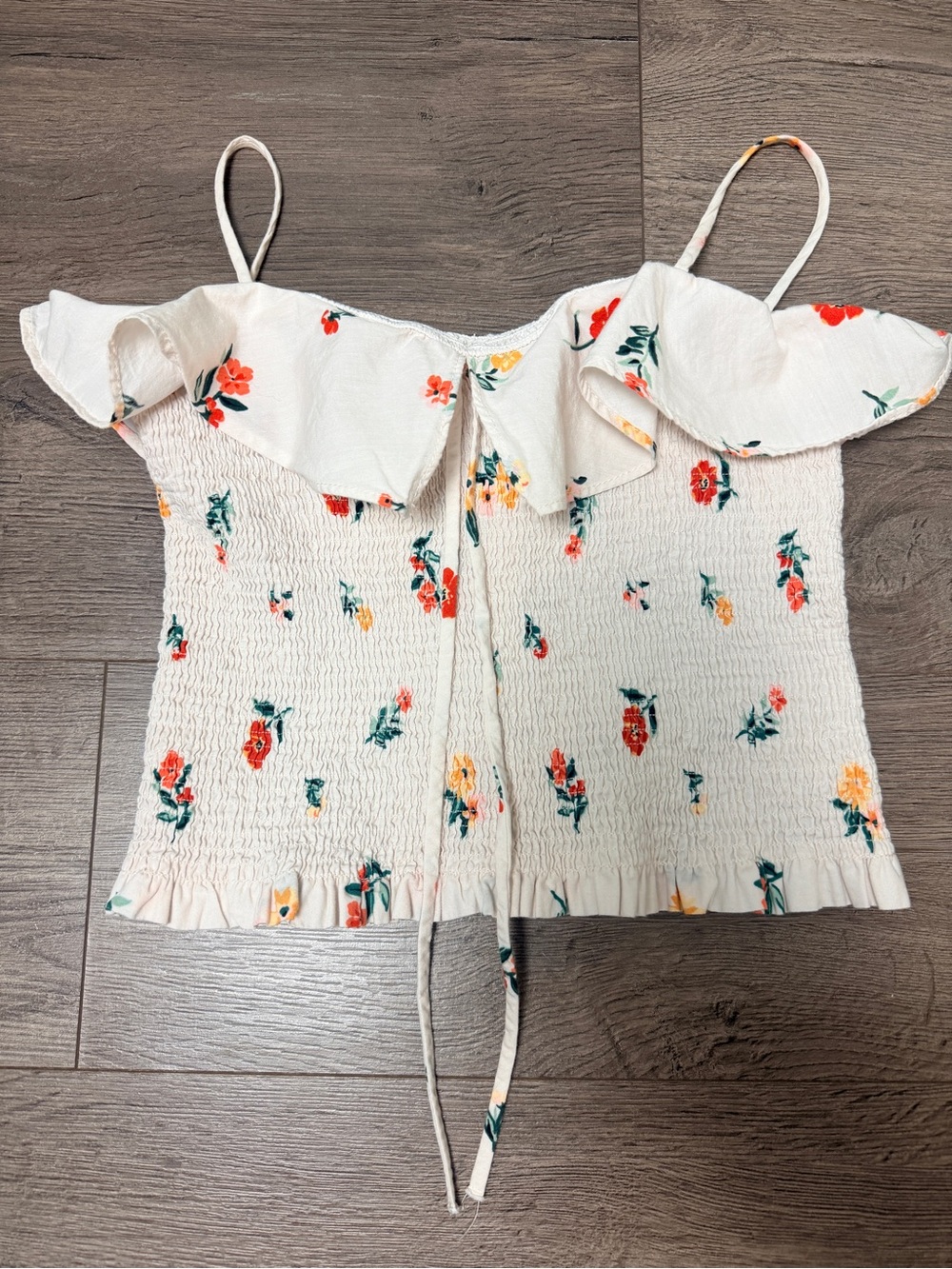 Women’s Zara Floral Smocked Tank Top Small Ruffle Neck Cotton Cottagecore Small